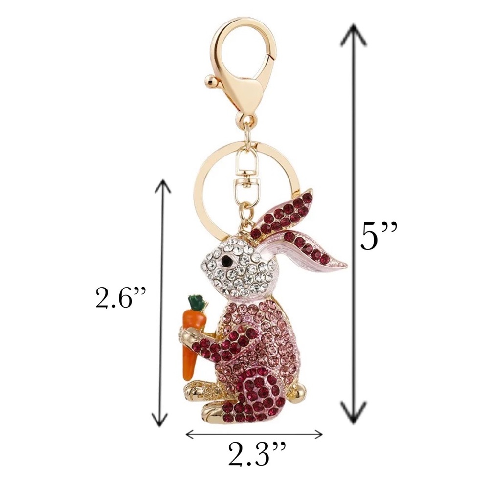 Champagne and Silver Crystal Bunny Rabbit with Carrot Keychain Charm - Picture 16 of 16